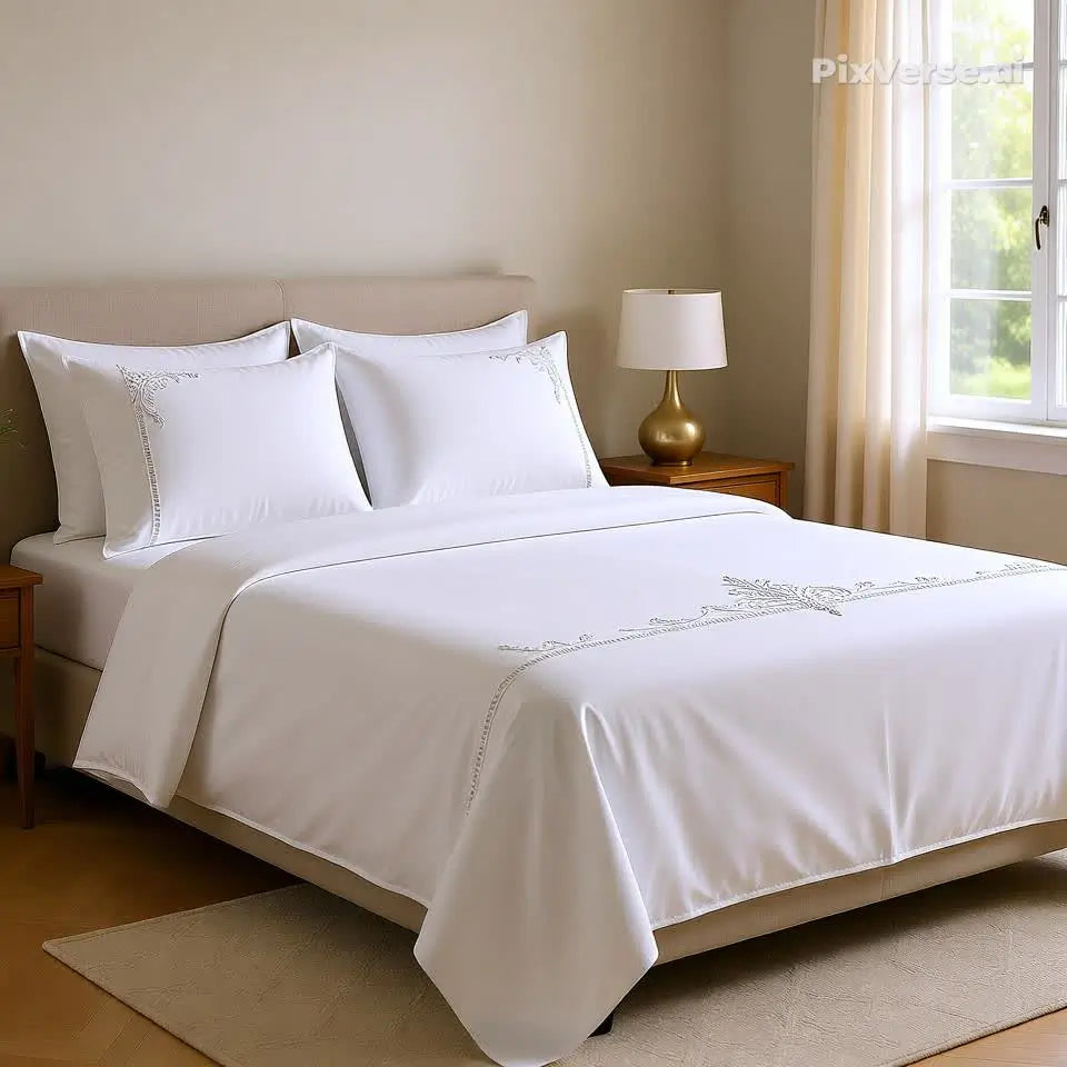 Lençol Casal Percal 180 Fios 100% Algodão com Bordado Elegante – Conforto, Durabilidade e Sofisticação