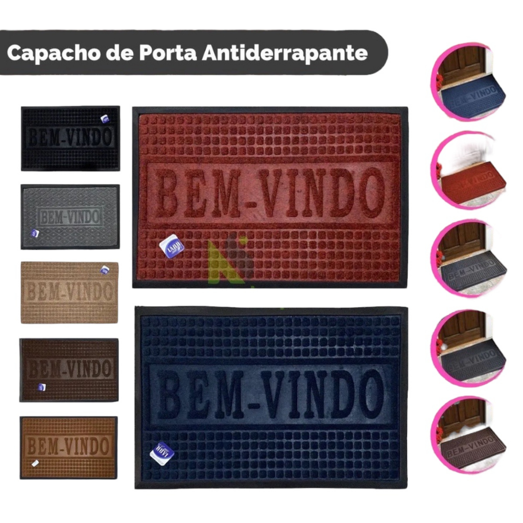 Kit 2 un Tapete Bem Vindo Capacho Para Porta Entrada Emborrachado Vinil Emborrachado Antiderrapante