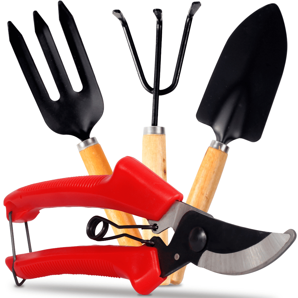 Kit Jardinagem Conjunto 4 Peças 25cm Ferramentas de Jardim GRANDE De Aço Cabo De Madeira