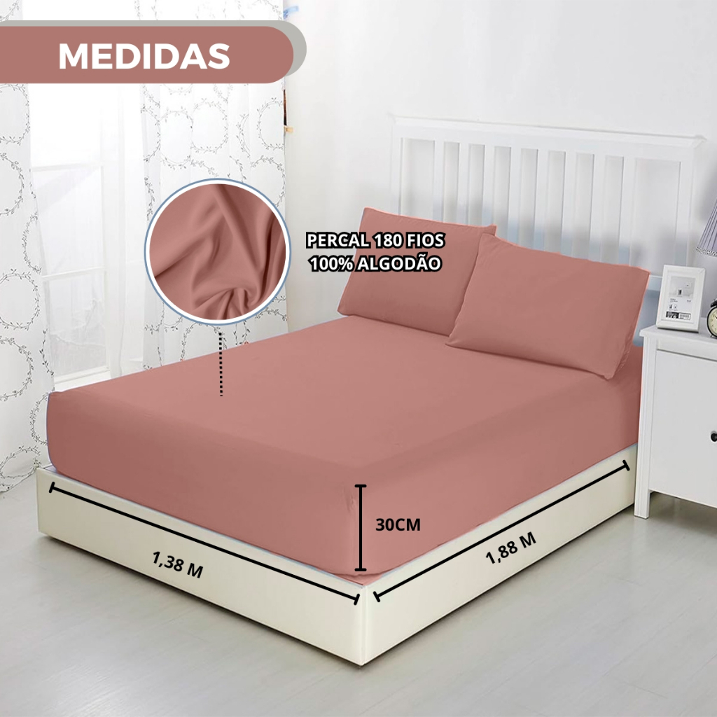 Jogo Lençol Casal Padrão 3 Peças 180 Fios Ponto Palito 100% Algodão