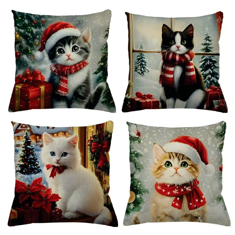 KIT 4 CAPAS DE ALMOFADAS DECORATIVAS NATAL PAPAI NOEL ,BONECO DE NEVE E RENA - TAMANHO 45X45