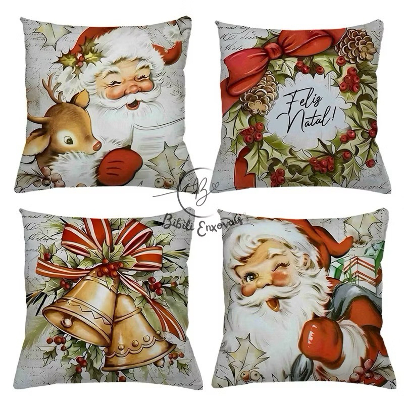 KIT 4 CAPAS DE ALMOFADAS DECORATIVAS NATAL
