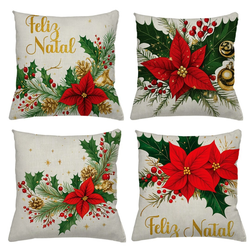 KIT 4 CAPAS DE ALMOFADAS DECORATIVAS NATAL