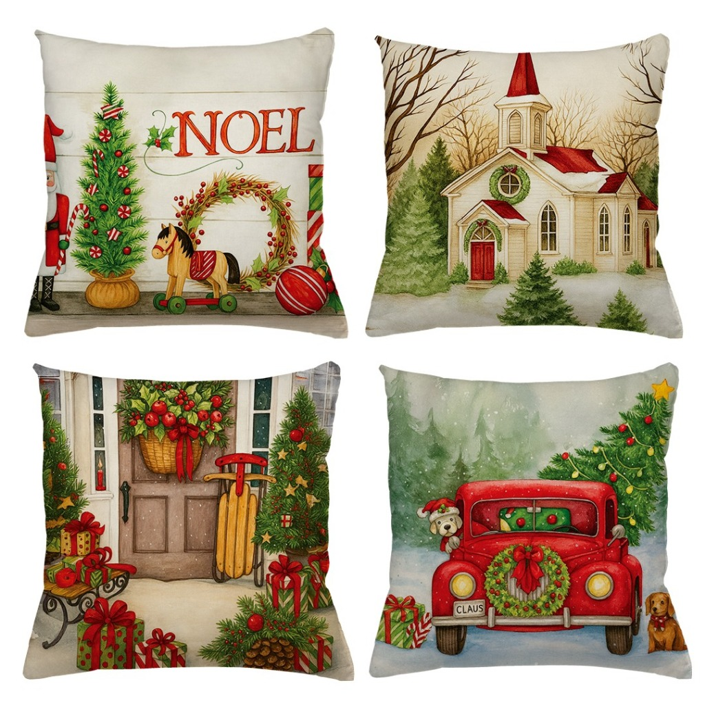 KIT 4 CAPAS DE ALMOFADAS DECORATIVAS NATAL