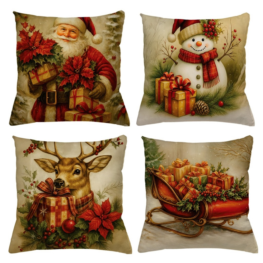 KIT 4 CAPAS DE ALMOFADAS DECORATIVAS NATAL