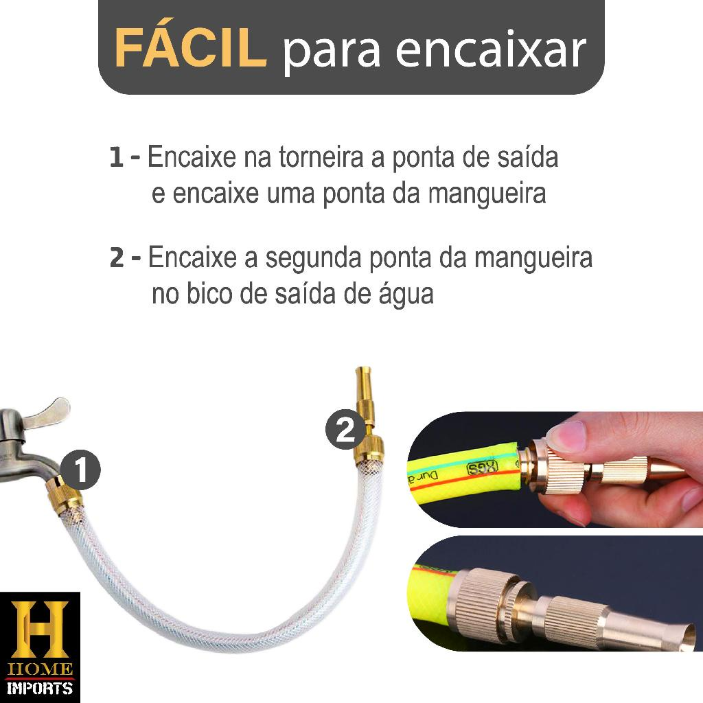 Kit 3 Em 1 Bico Alta Pressão De Metal Para Mangueiras Comuns + Conector De Torneira Com Rosca