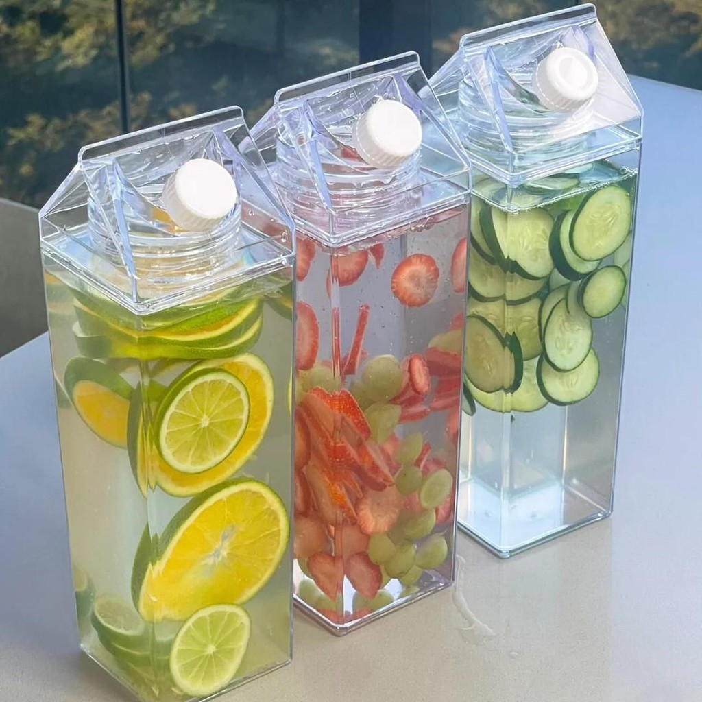 Kit 3 Garrafas de Acrílico Transparente P/ Leite Suco Bebidas My Box