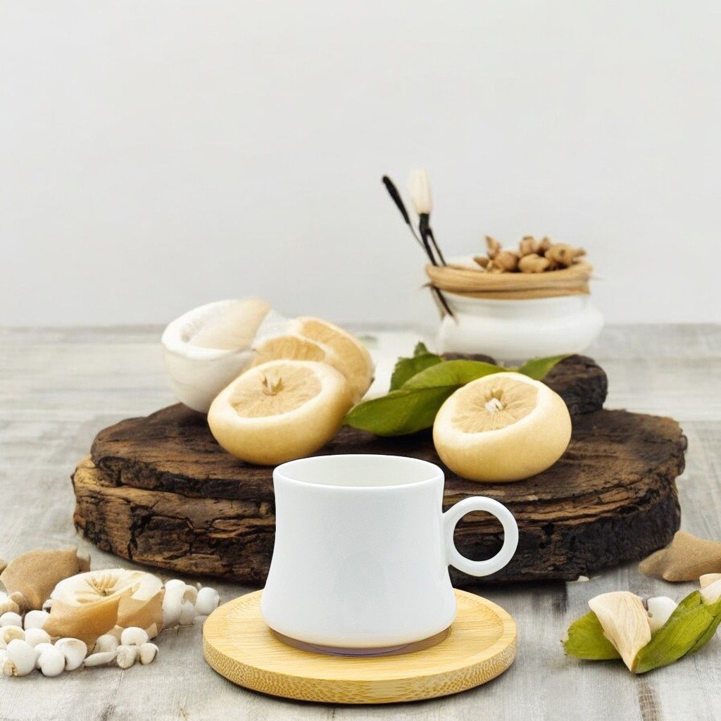 Jogo de Xícaras Café Porcelana com Pires de Bambu 2pçs 60ml 2° Linha