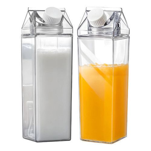 Kit 3 Garrafas de Acrílico Transparente P/ Leite Suco Bebidas My Box