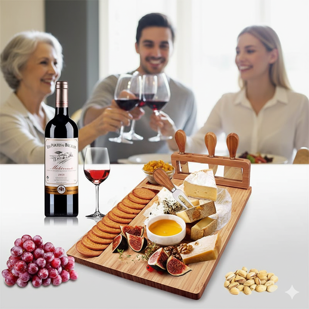 Tabua Queijos e Frios + Kit Espátulas 04 Peças