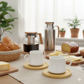 Jogo de Xícaras Café Porcelana com Pires de Bambu 2pçs