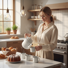 Chaleira Bule Esmaltado 1L Bico de Ganso e 6 Canecas 90ml Rústicas Conjunto ou Unitário