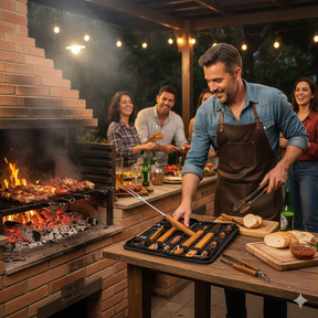 Kit Churrasco Inox completo Faca/garfo/pegador/espatula/amolador/chaira