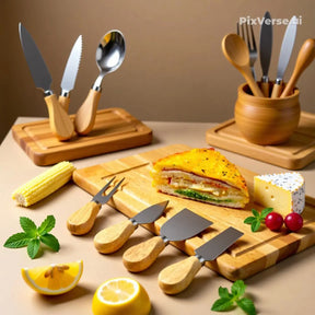 Jogo de 4 Peças Inoxidável de cortar  queijos  de Bambu