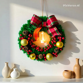 Guirlanda de Natal Rústica com Laço Decorativo – Decoração Aconchegante e Elegante para Portas e Paredes