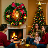 Guirlanda de Natal Rústica com Laço Decorativo – Decoração Aconchegante e Elegante para Portas e Paredes