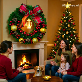 Guirlanda de Natal Rústica com Laço Decorativo – Decoração Aconchegante e Elegante para Portas e Paredes