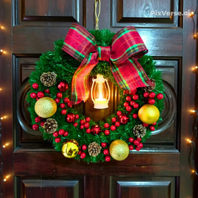 Guirlanda de Natal Rústica com Laço Decorativo – Decoração Aconchegante e Elegante para Portas e Paredes