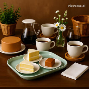 Conjunto 6 Xícara Brancas com pires em bambu