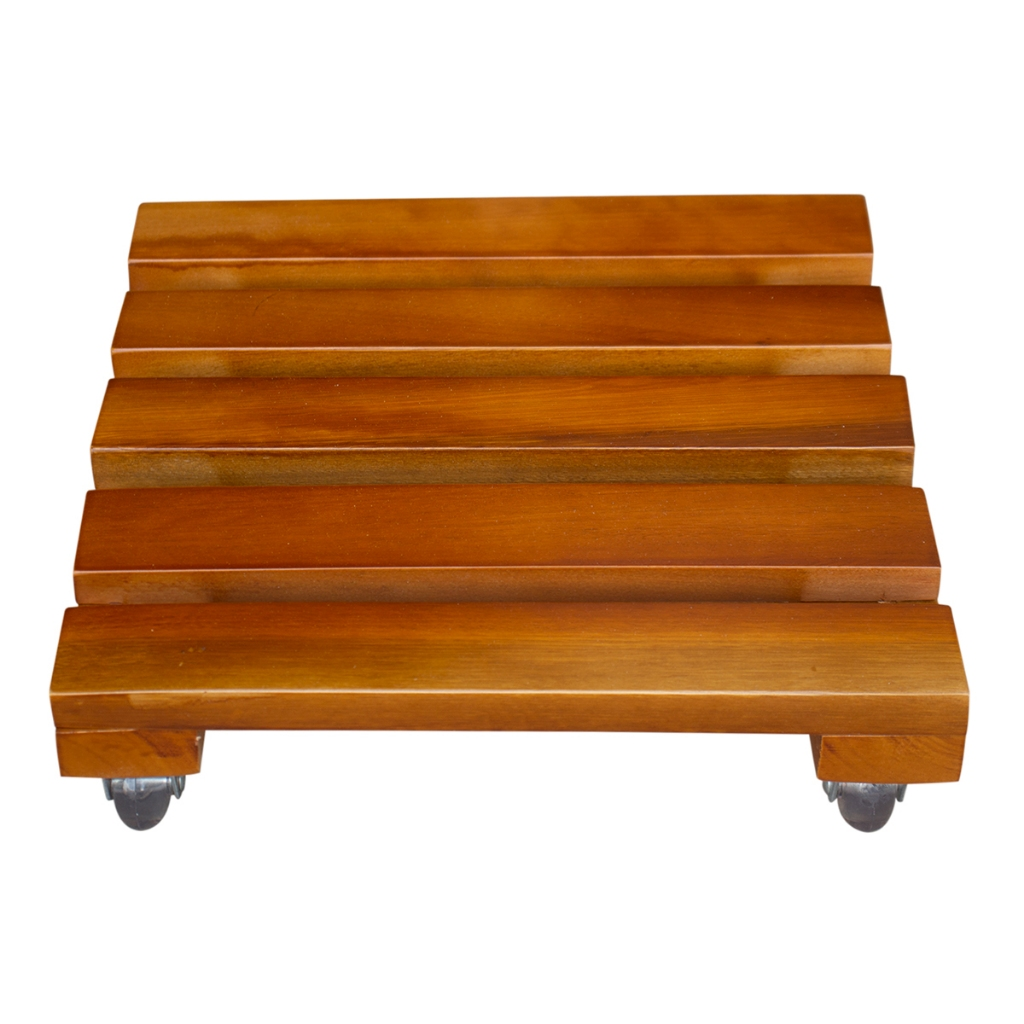 Suporte de Vaso de Planta 30 × 30 cm – Madeira Peroba com Rodinhas de Silicone