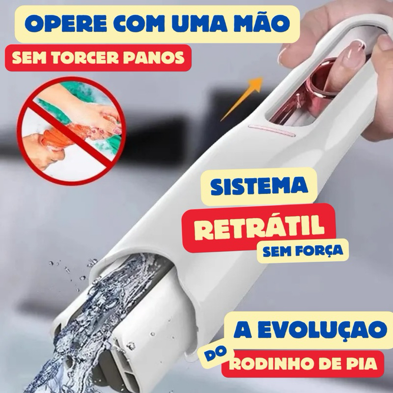 Kit 2 - Rodo Mini Mop Magico Limpa E Seca Rodinho De Pia Cozinha retrátil