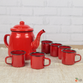 Chaleira Bule Esmaltado 1L Bico de Ganso e 6 Canecas 90ml Rústicas Conjunto ou Unitário