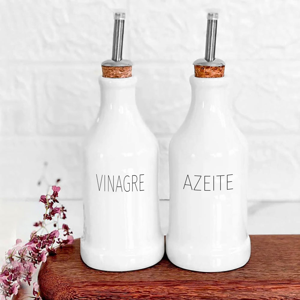 Garrafas Porcelana Galheteiro 270 ml Azeite E Vinagre