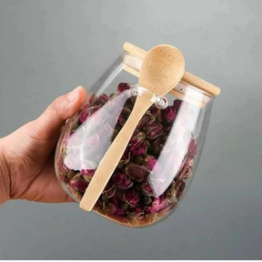 Kit 02 Pote De Vidro Oval 500ML 850ML 1100ML Tampa Bambu Hermético Com Colher SEM ADESIVO MIMI