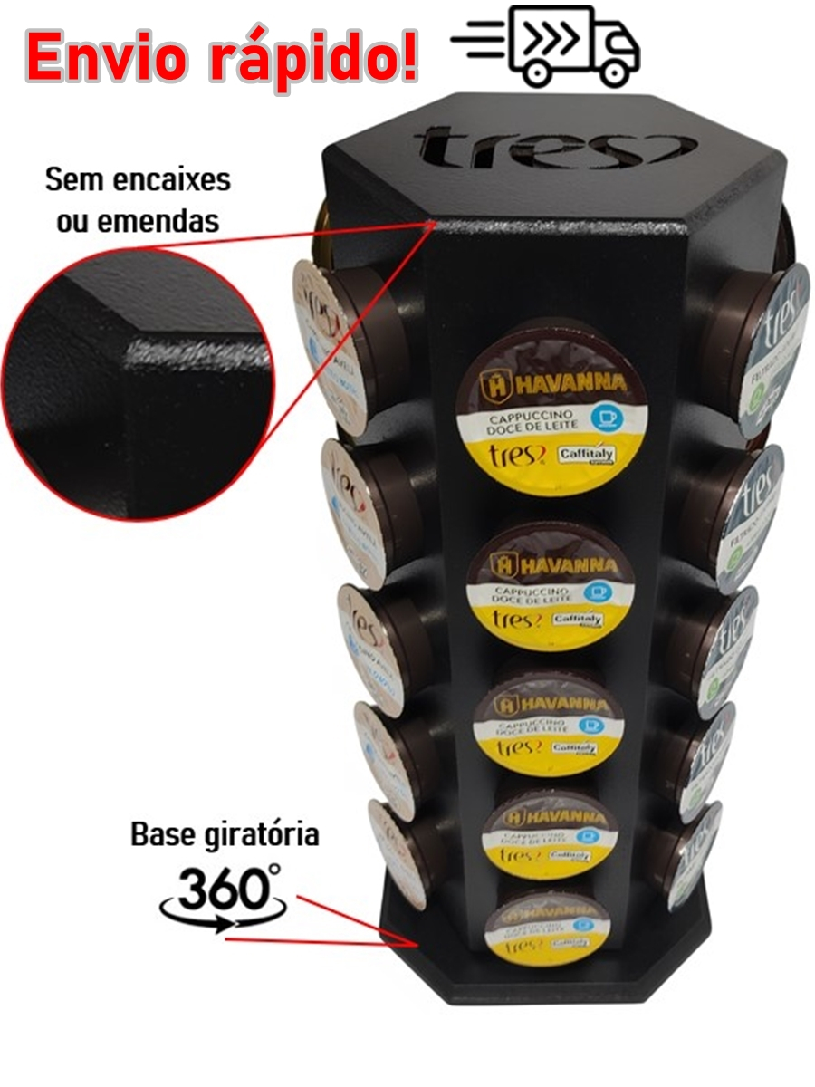Torre Organizador Giratório p/30 Cápsulas Café Três 3 Corações