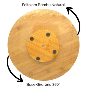 Tabua De Bambu Com Base Giratória Centro De Mesa Para Petiscos 32cm