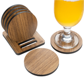 Bolacha Porta Copo Madeira Kit com 6 Peças Mais a Base, Porta Copo de Mesa, Descanso de Copo