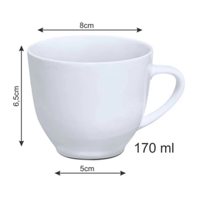 Conjunto 6 Xícaras Porcelana Branca 170 ml Pires Madeira Café Chá Mesa Café Manhã Mesa Posta Completa Aconchegante