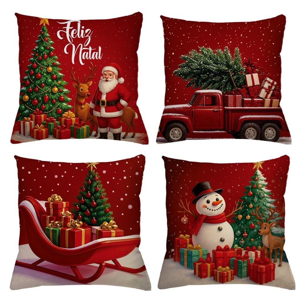 KIT 4 CAPAS DE ALMOFADAS DECORATIVAS NATAL