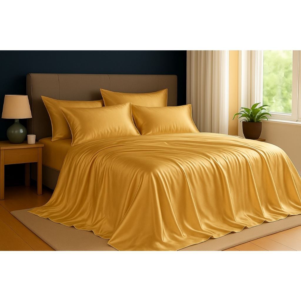 Kit Lençol de Cetim com Elástico e Fronhas – Toque Macio, Brilho Luxuoso e Conforto Incomparável