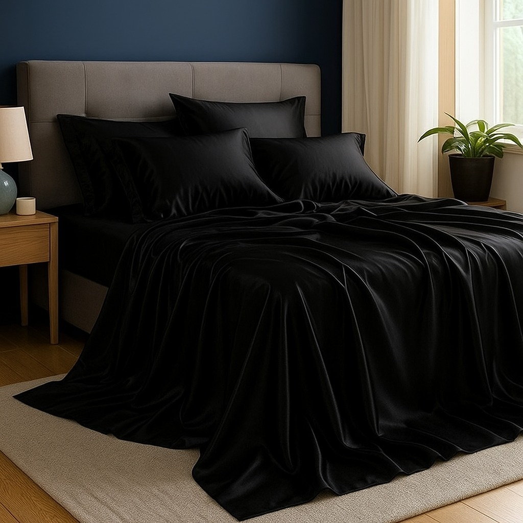 Kit Lençol de Cetim com Elástico e Fronhas – Toque Macio, Brilho Luxuoso e Conforto Incomparável