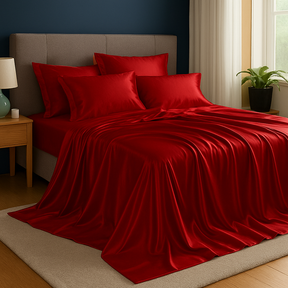 Kit Lençol de Cetim com Elástico e Fronhas – Toque Macio, Brilho Luxuoso e Conforto Incomparável