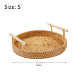 Bandeja de Vime Redonda com Alça de Madeira
