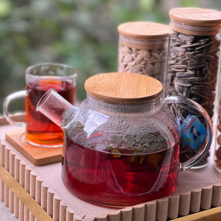 Chaleira de Vidro Borossilicato 1L com Infusor Inox e Tampa de Bambu – Vai ao Fogo, Design Premium