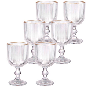 Jogo de 6 taças de vidro cameratta 365 ml Àgua Sucos Vinho Borda Filete Dourado ORIGINAL L'hermitage